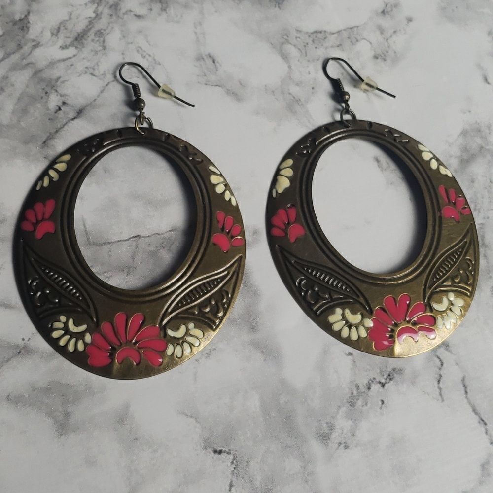 Floral Golden/Bronze Dangle Earrings
